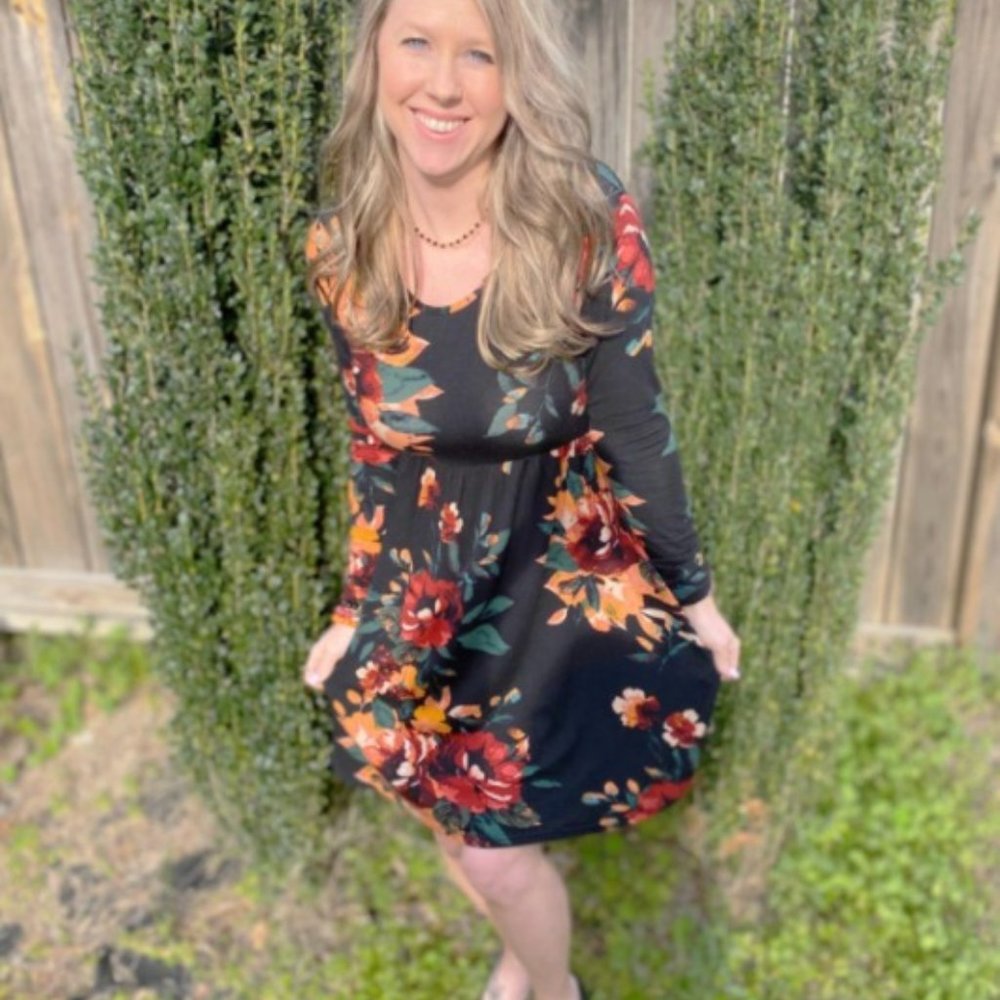 Black dress with a pop of color